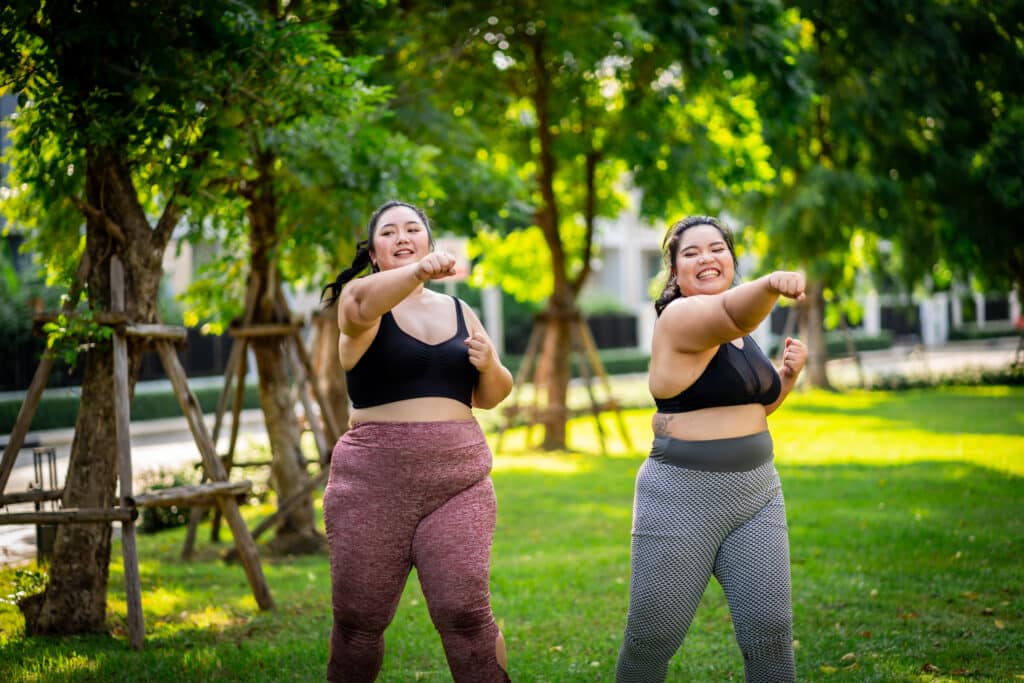 An obese woman who turns to exercise to take care of her health An obese woman who turns to exercise to take care of her health