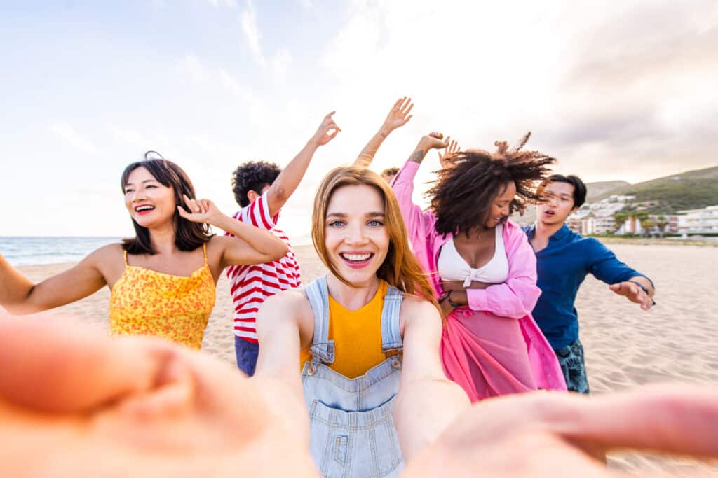 Group of young best friends bonding outdoors