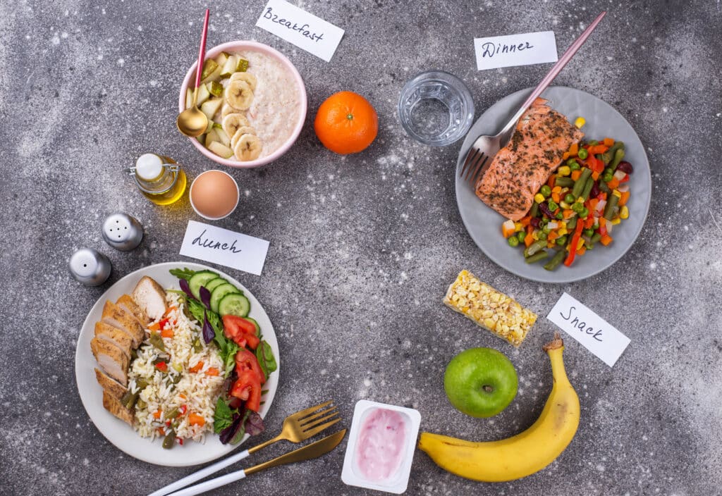 Breakfast, lunch and dinner. Balanced menu Breakfast, lunch and dinner. Balanced menu